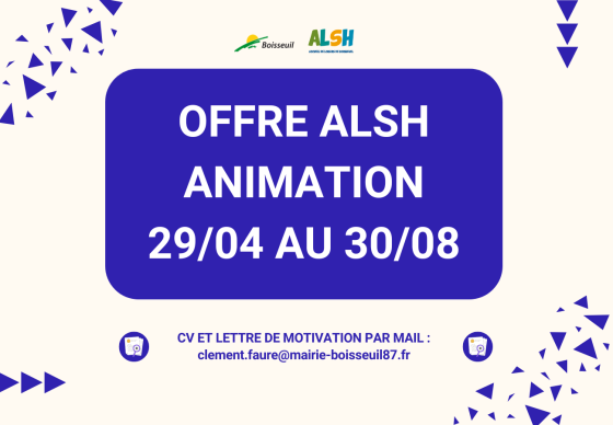 Offre : ALSH recherche 1 animatrice/animateur du 29 avril 2024 au 30 aout 2024