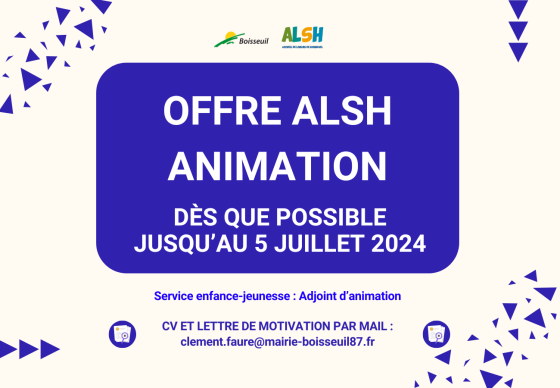 Offre d’emploi : Animatrice/animateur de l’ALSH – Agent de garderie et d’accueil périscolaire
